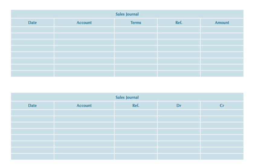 Sales Journal Terms Date Account Ref. Amount Sales Journal Ref. Date