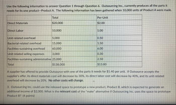  Use the following information to answer Question 1 through Question 6.