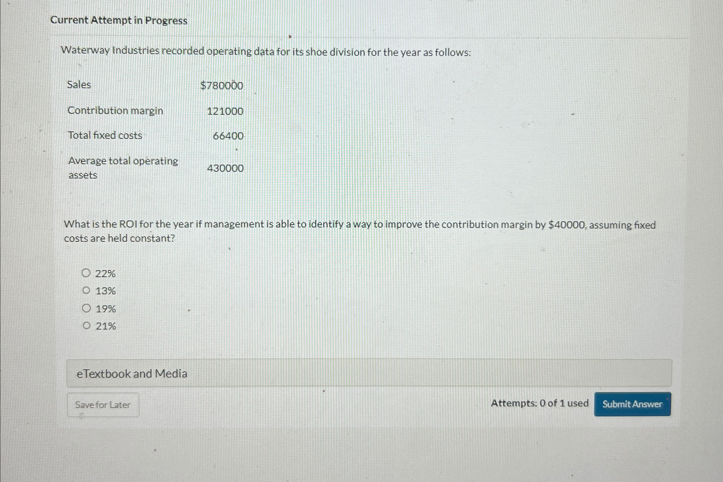  Current Attempt in Progress Waterway Industries recorded operating data for its