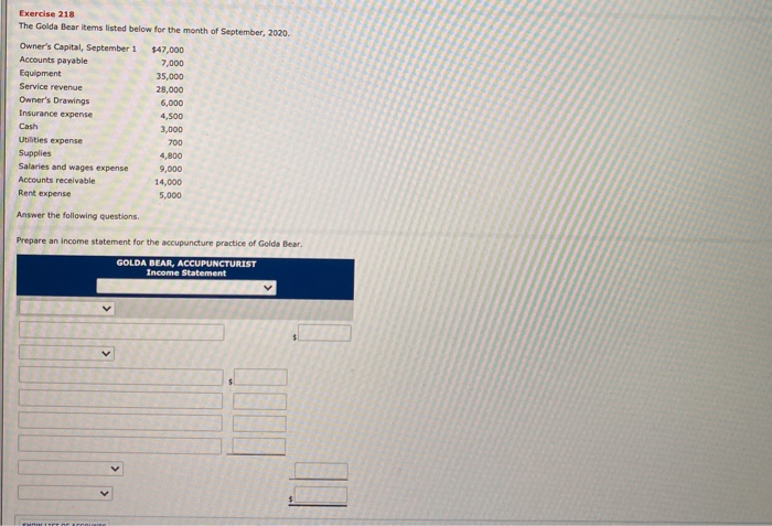  Exercise 218 The Golda Bear items listed below for the month