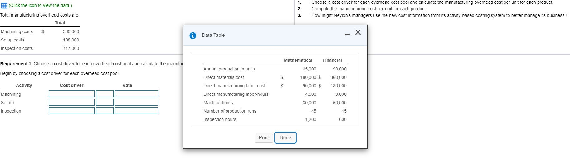 1. Choose a cost driver for each overhead cost pool and