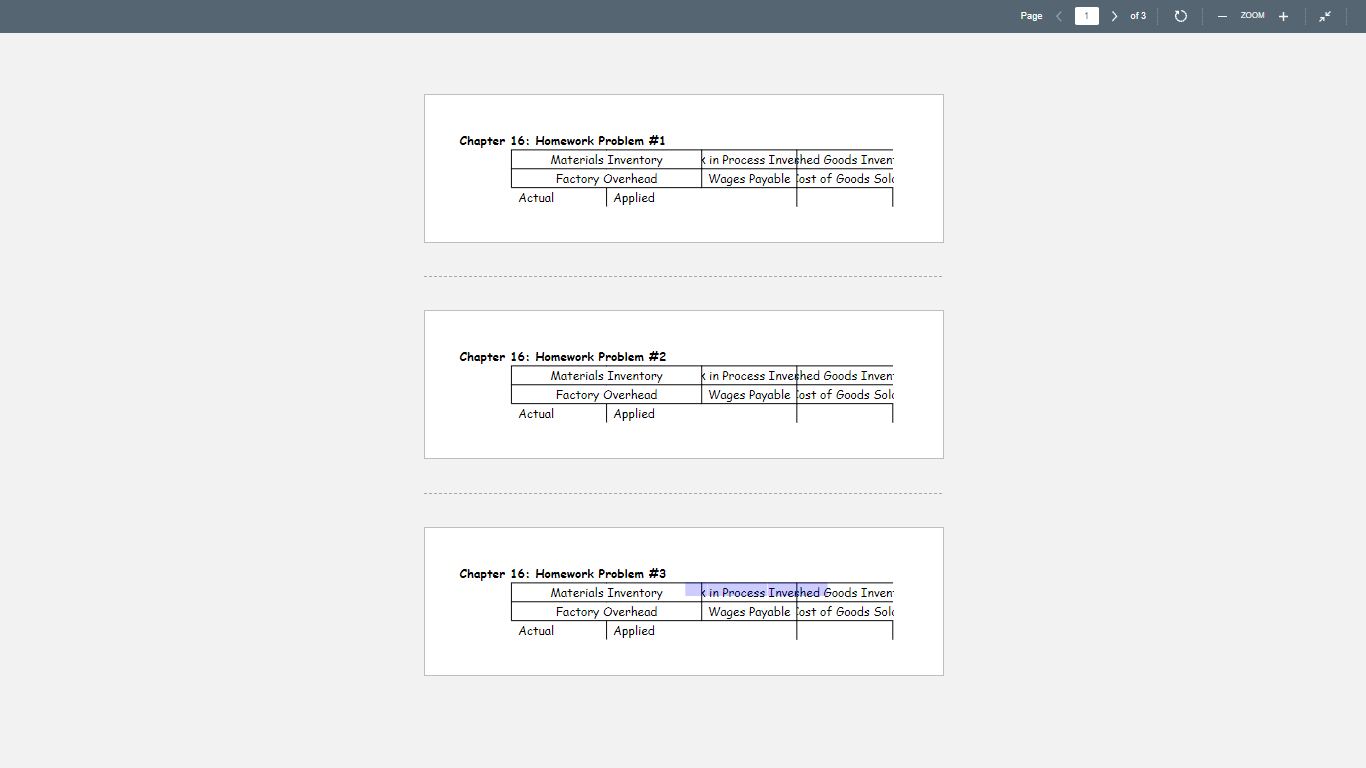  Page 0 ZOOM Chapter 16: Homework Problem #1 Materials Inventory Factory