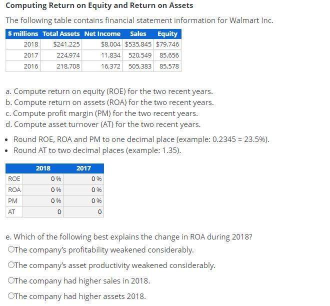  Computing Return on Equity and Return on Assets The following table