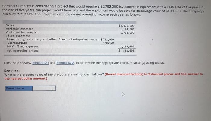 please answer ASAP Cardinal Company is considering a project that would require