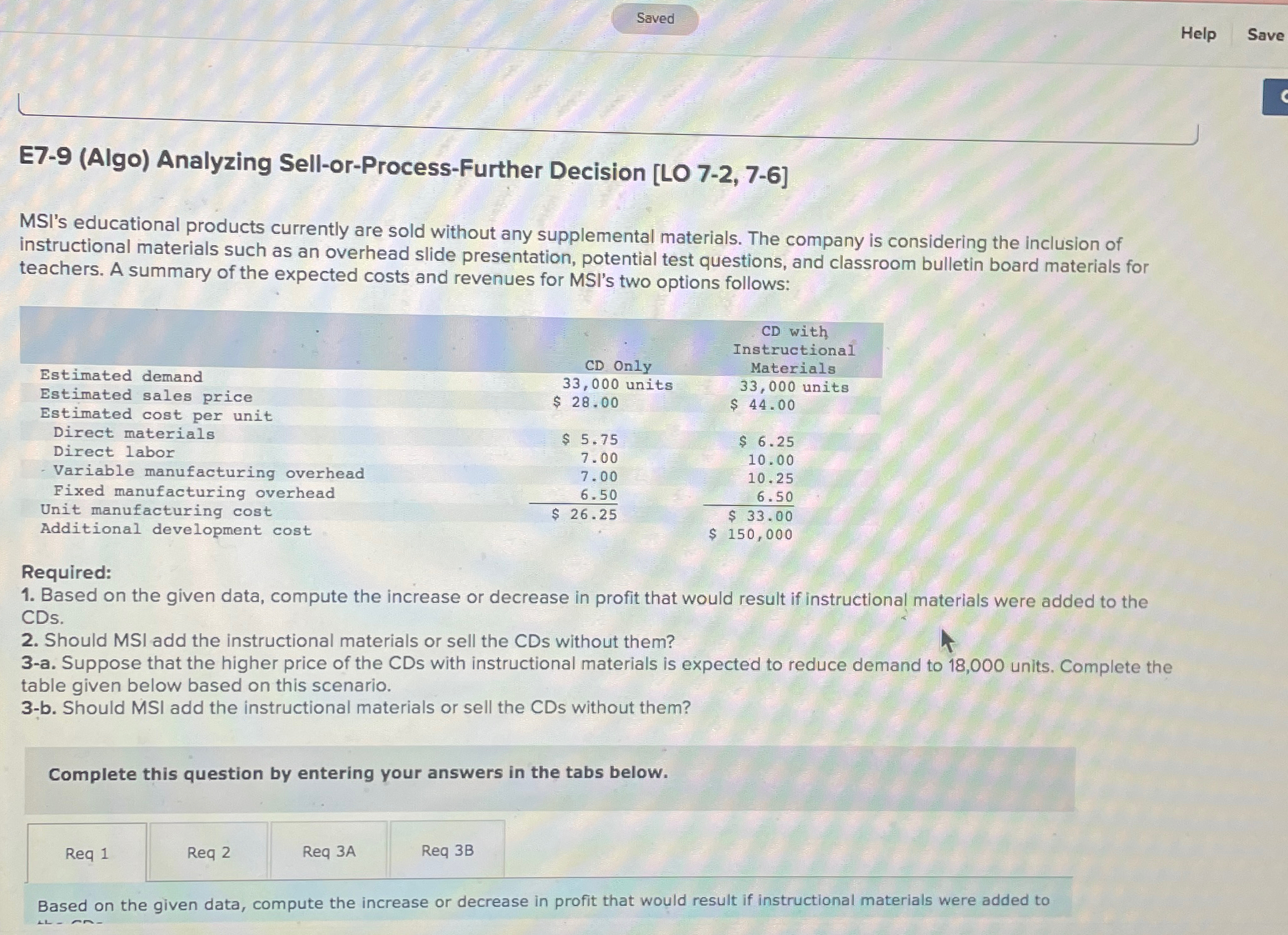  Saved Help Save E7-9(Algo) Analyzing Sell-or-Process-Further Decision [L07-2,7-6] MSI's educational products