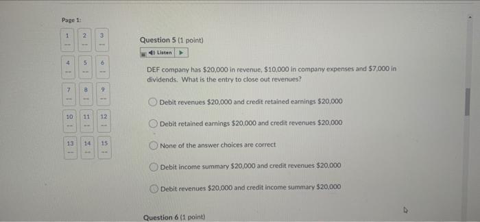 question 5 Page 1: 1 2 3 Question 5 (1 point) 4