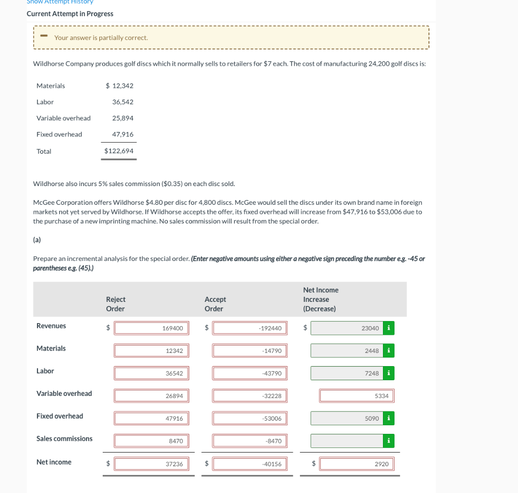 TIA Current Attempt in Progress Your answer is partially correct. Wildhorse Company