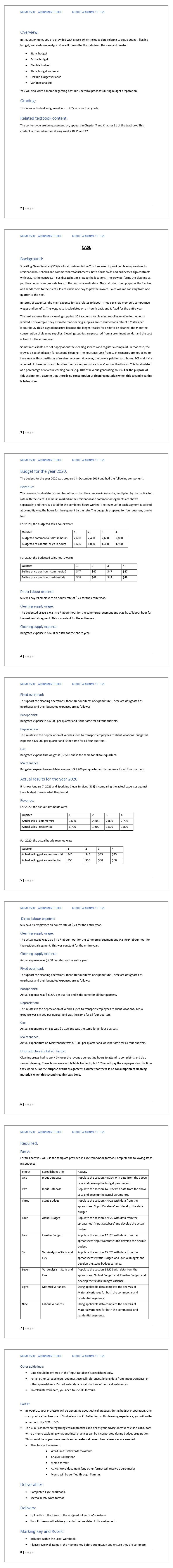 Kindly solve this problem on the excel sheet MGMT 8500 - ASSIGNMENT