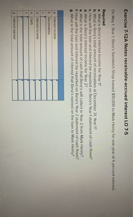  Exercise 7-12A Notes receivable-accrued interest LO 7-5 On May 1, Year