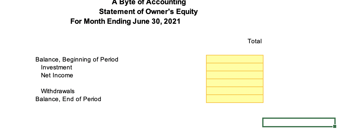 of Accounting, Inc. Worksheet For Period Ending June 30, 2021 Income Statement