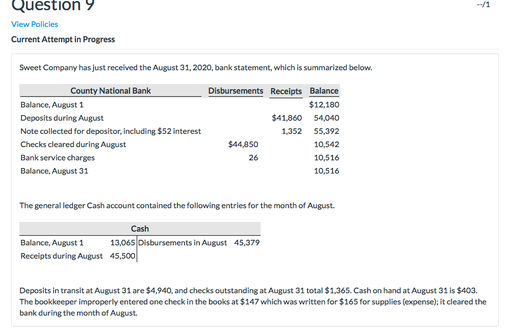  Question Y --/1 View Policies Current Attempt in Progress Sweet Company