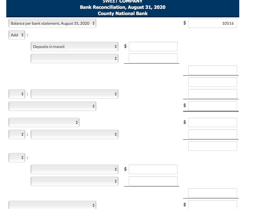 has just received the August 31, 2020, bank statement, which is summarized