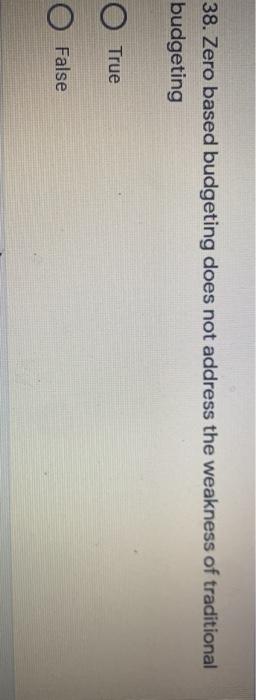 Beyond Budgeting Round Table actively promotes traditional budgeting True False 38. Zero