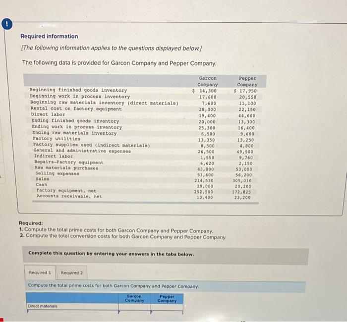  answer both req please ! Required information [The following information applies