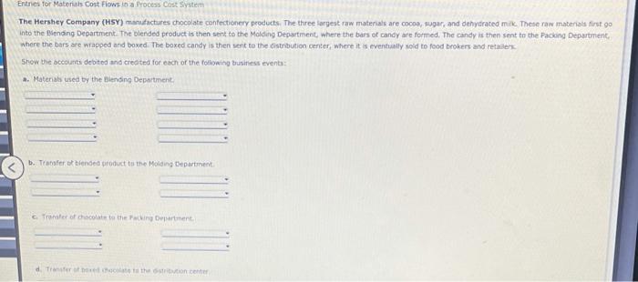  Entries Tor Materials Cost Flows in a Process Cost System The