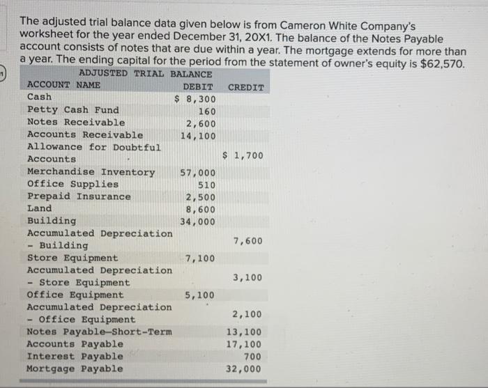  The adjusted trial balance data given below is from Cameron White