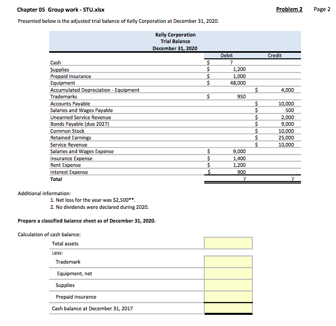  Problem 2 Page 2 Chapter 05 Group work - STU.xlsx Presented