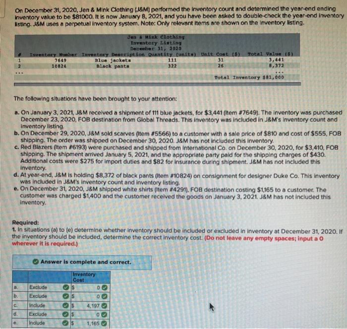please answer question 2 On December 31, 2020, Jen & Mink Clothing