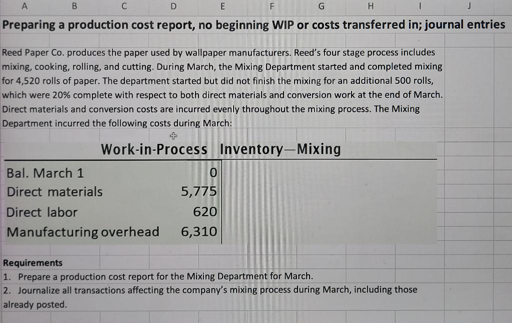  A B C D E F G H Preparing a production