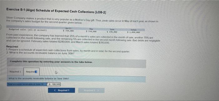 Expected Cash Collections (L08-2] Silver Company makes a product that is wery