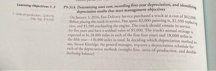  Learning Objectives 1, 2 on, and identifying 1. Units-of-production, 12/31/16, Dep.