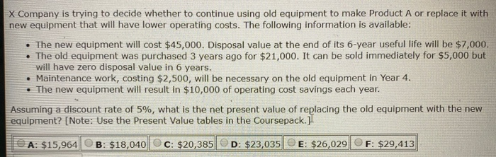  X Company is trying to decide whether to continue using old