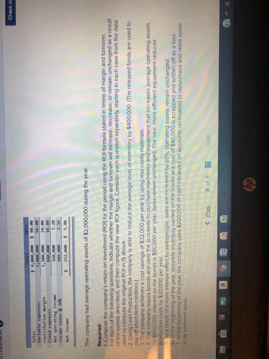  n Horlewin Check m Sales Variable expenses Contribution margin Fixed expenses