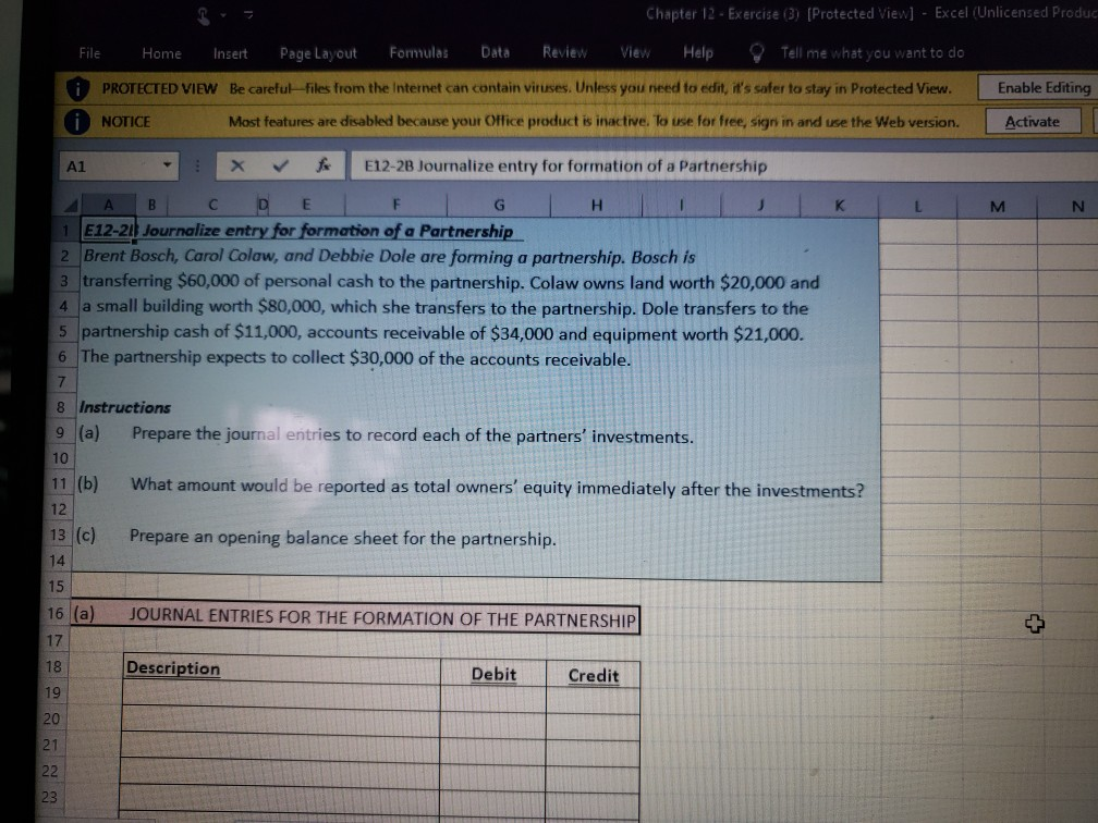 Chapter 12 - Exercise (3) (Protected View] - Excel (Unlicensed Product