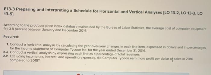  E13-3 Preparing and Interpreting a Schedule for Horizontal and Vertical Analyses