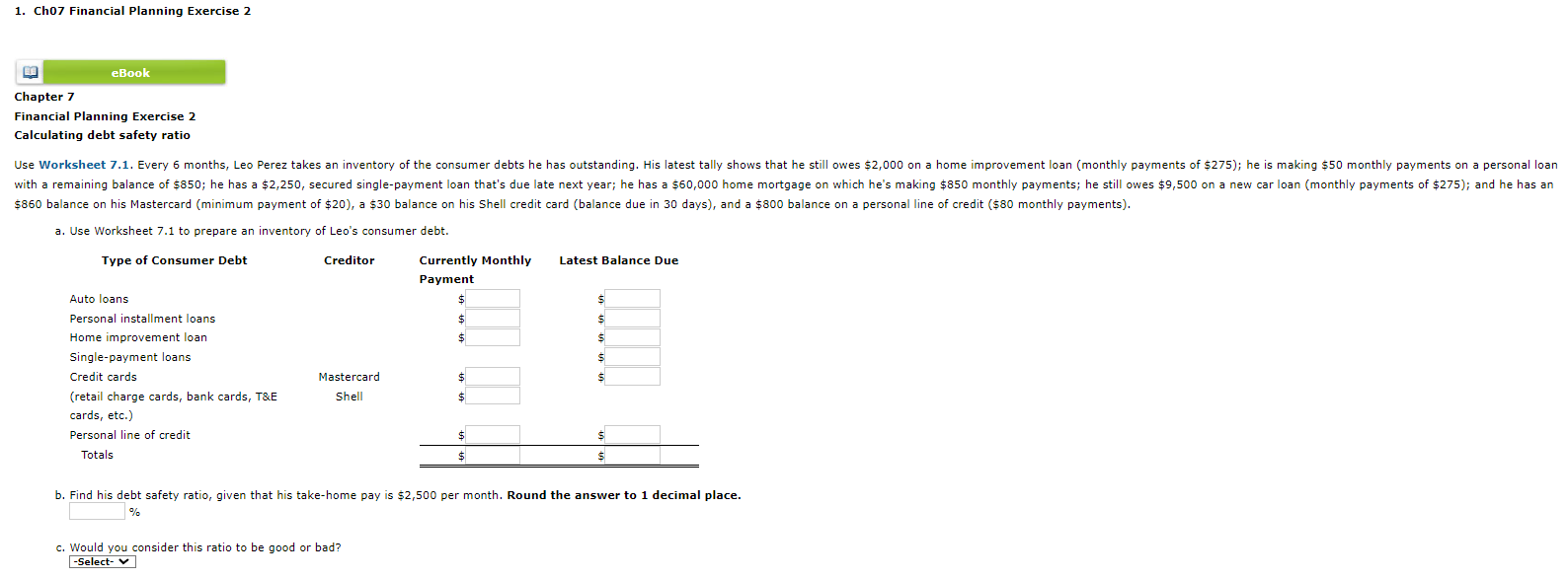 1. Ch07 Financial Planning Exercise 2 eBook Chapter 7 Financial Planning