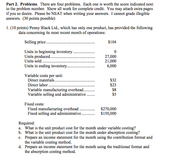  Part 2. Problems. There are four problems. Each one is worth