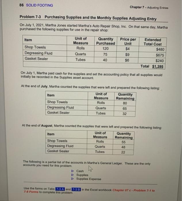  86 SOLID FOOTING Chapter 7 - Adjusting Entries Price per Problem