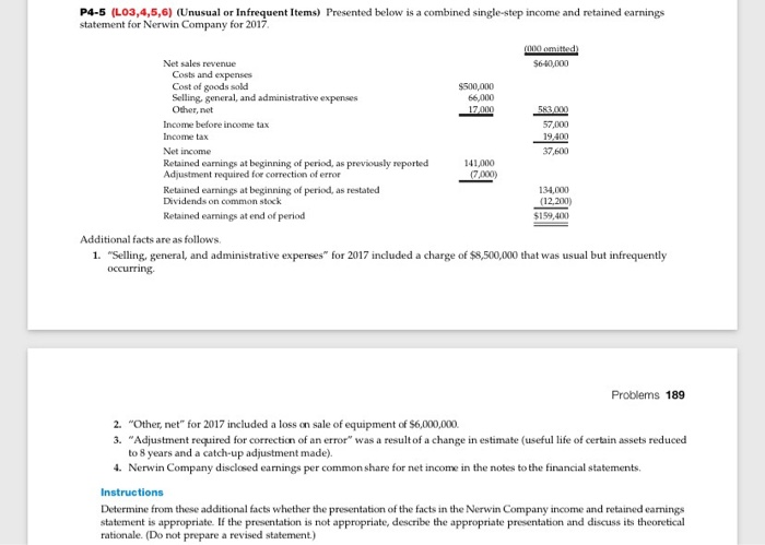  With the exercise given, prepare an income statement. P4-5 (L03,4,5,6) (Unusual