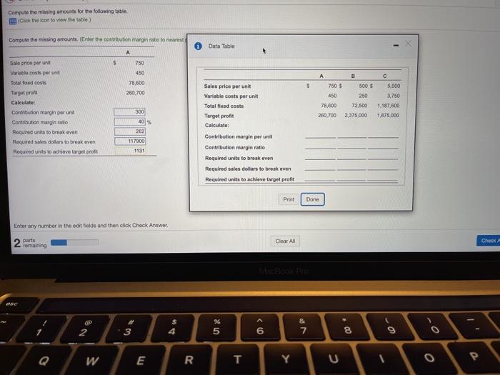 Please show formula for each section. Compute the missing amounts for the