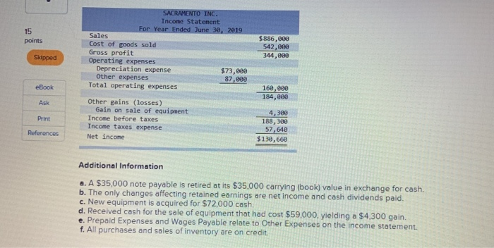 Exercise 12-11 LO P2, P3, A1 Use the following financial statements and