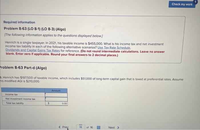  Check my work Required information Problem 8-63 (LO 8-1) (LO 8-3)