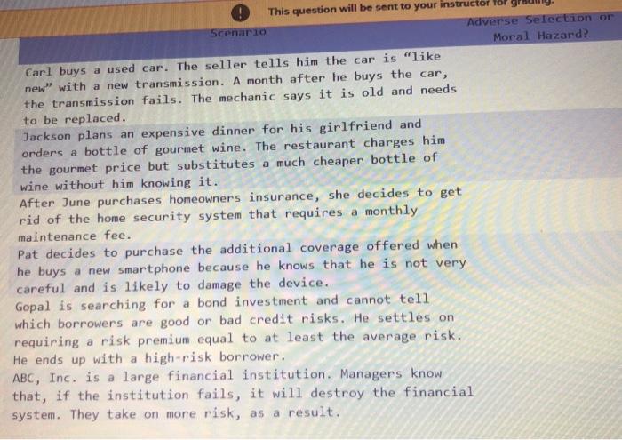 Read the scenarios in the following table and, for each one, determine