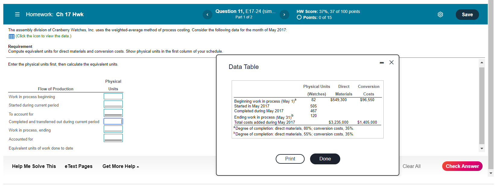 = Homework: Ch 17 Hwk Question 11, E17-24 (sim... Part 1