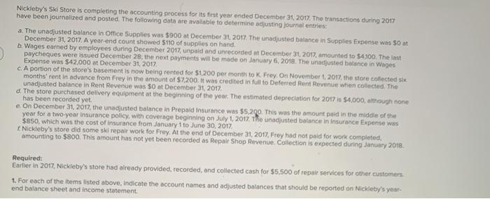  Nickleby's Ski Store is completing the accounting process for its first