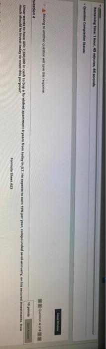  Remaining Time: 1 hour, 45 minutes, 44 seconds Question completion Status