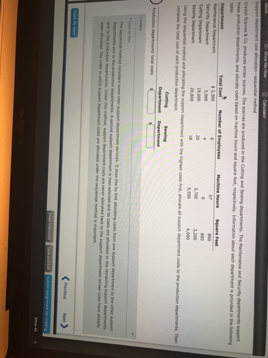 Show Me How Calculator Support department cost allocation-sequential method Crystal Scarves