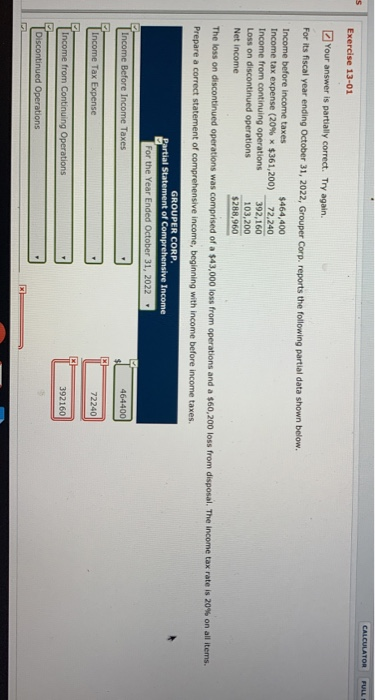 tax rate is 20% on all items "repare a correct statement of