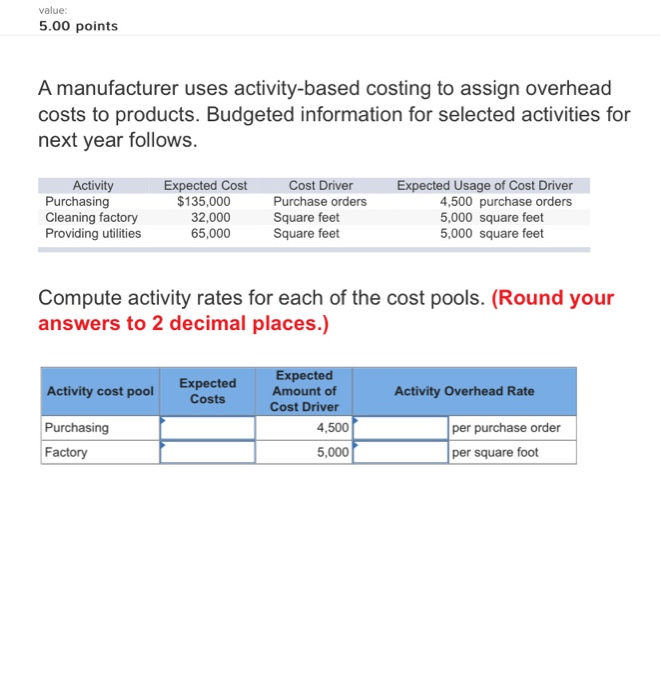 NEED HELP!!!!! PLEASE READ THE QUESTION VERY CAREFULLY!!!!! value: 5.00 points A