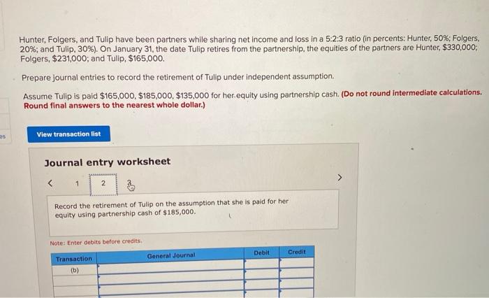 and loss in a 5:2:3 ratio (in percents: Hunter, 50%; Folgers, 20%;