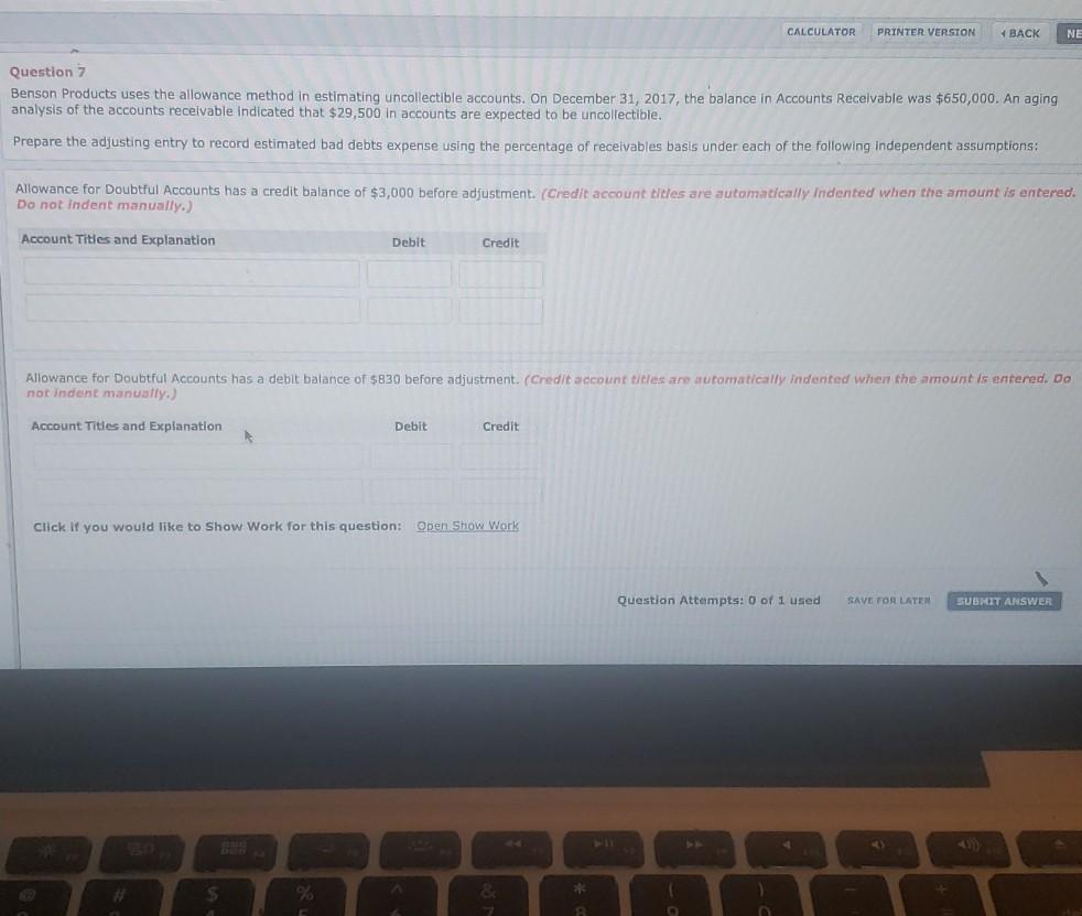 CALCULATOR PRINTER VERSION BACK NE Questions Benson Products uses the allowance