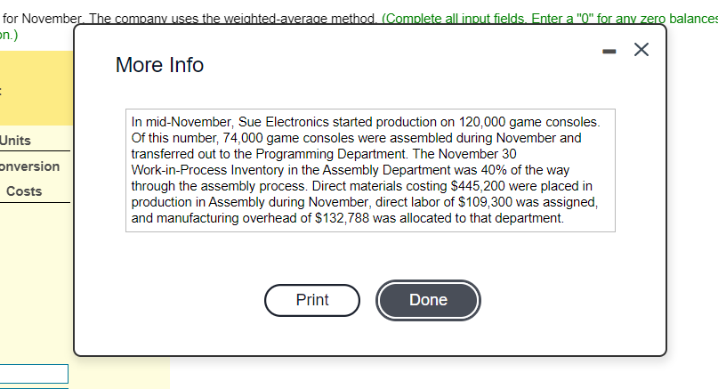  for November. The company uses the weighted average method (Complete all