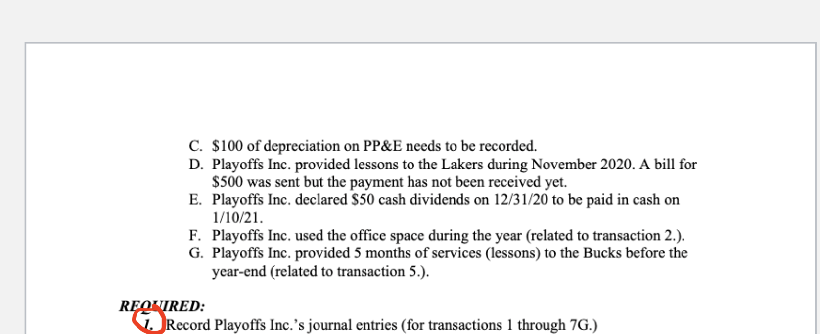 Playoffs Inc. sells inventory and provides services (basketball lessons). The following balance