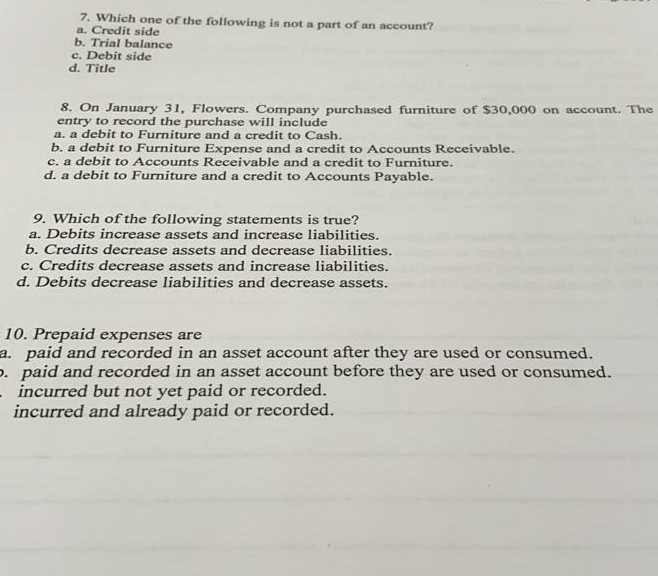 10 x 1 mark) AL- Choose the correct answer: 1. A credit