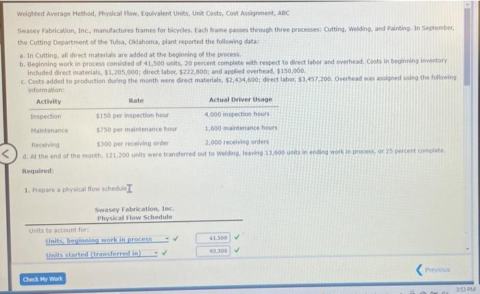  Weighted Average Method, Physical Flow, Equivalent Units, Unit Costs, Cost Assignment,