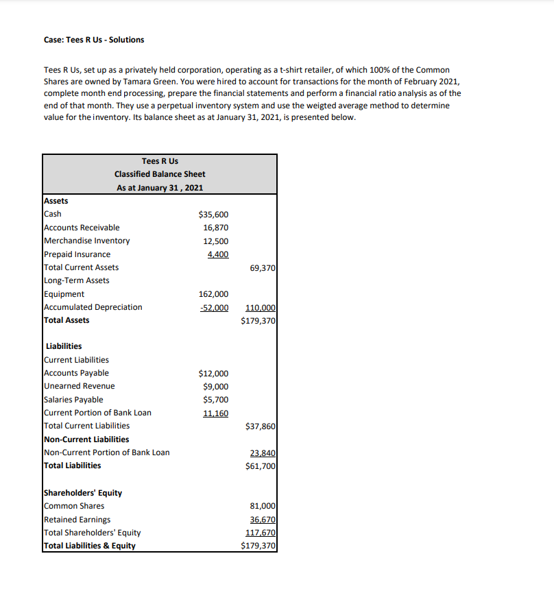 Case: Tees R Us - Solutions Tees R Us, set up